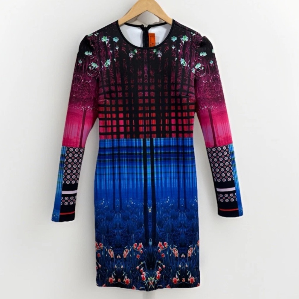 Clover Canyon Med Enchanted Woodlands Neoprene Digital Print Long Sleeve Mini